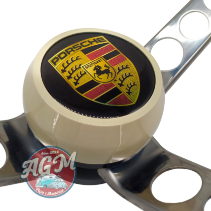 Volante para fusca estria grossa marfim e haste cromada com botão Porsche  - Image 3