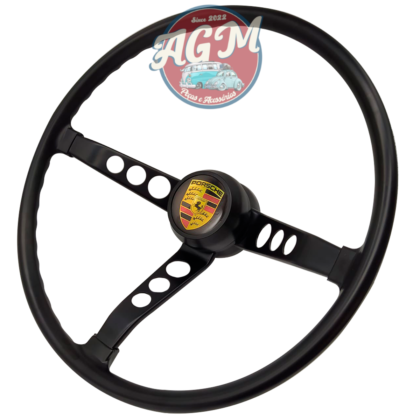 Volante para fusca, Kombi 76 em diante, Brasilia,Variant estria fina preto e haste preto com botão Porsche - Image 3