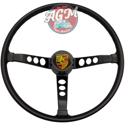 Volante para fusca, Kombi 76 em diante, Brasilia,Variant estria fina preto e haste preto com botão Porsche