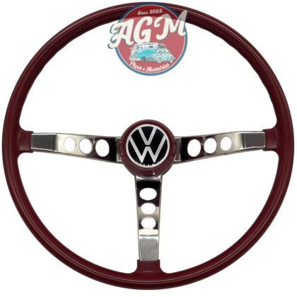 Volante para fusca estria grossa vinho e haste cromada com botão VW - Image 2