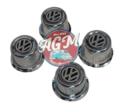 jogo de calota copinho para fusca/brasilia/variant/kombi metal cromado com emblema resinado VW